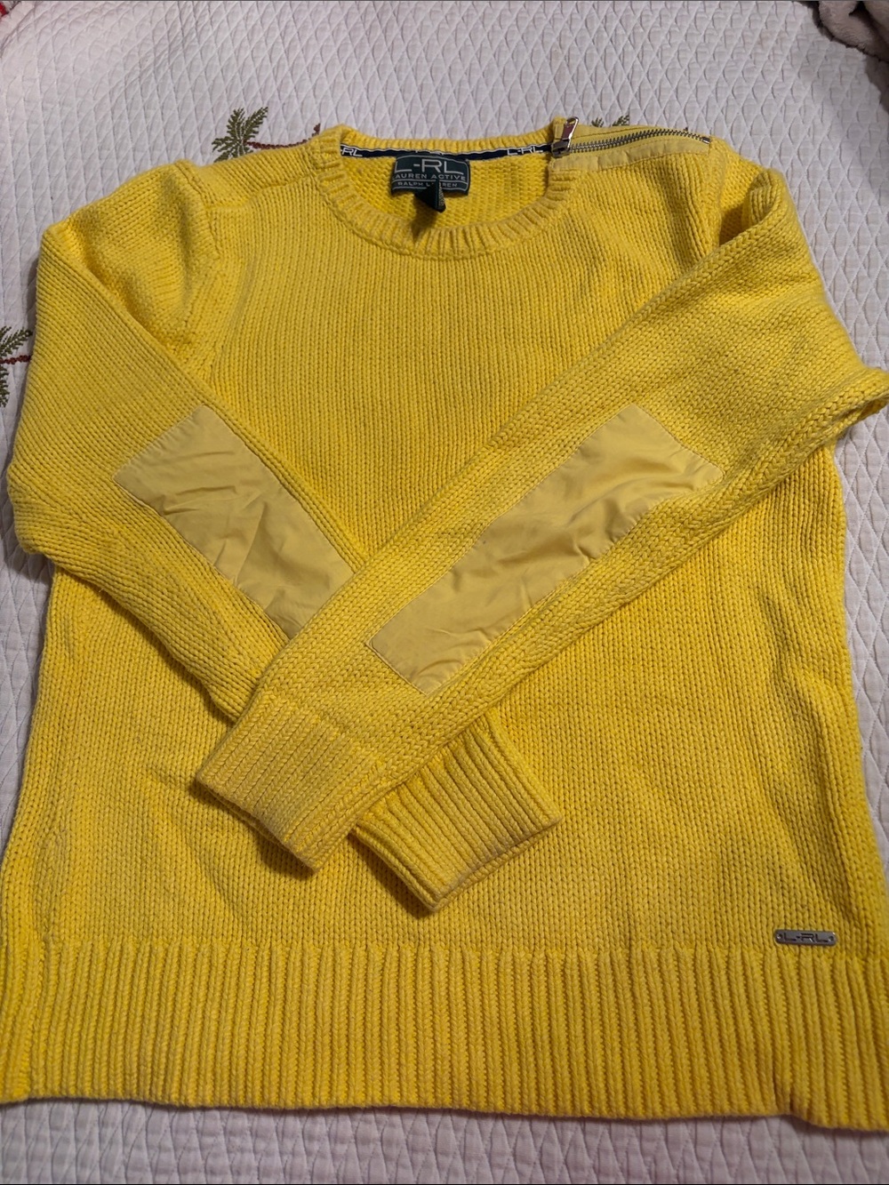 Ralph Lauren Bright Yellow Crewneck Sweater with Yellow Elbow Patches